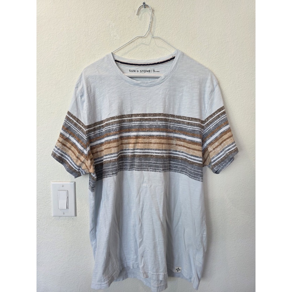 Sun And Stone‎ Mens Rugged Stripe T Shirt Sz XL Gray Brown Surfercore Casual